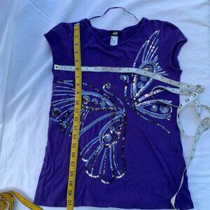 Girls Kids H&M Solid Embroidery Cotton T-Shirt Top Size 12/14